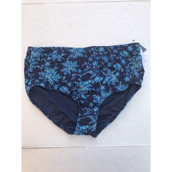 Lands End Size 18 Navy Floral High Waisted Bikini Bottoms Swimsuit Tummy Control - Picture 1 of 5